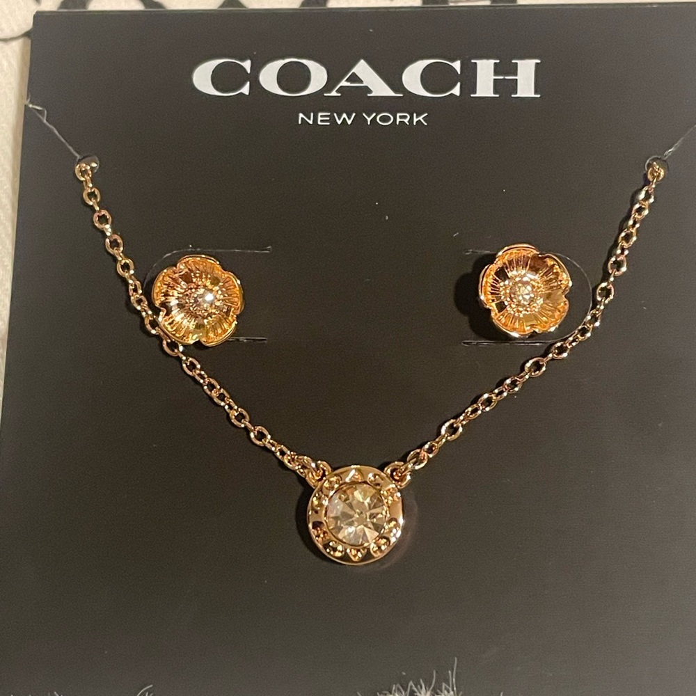 Coach Open Circle Necklace and Tea Rose Stud Earrings